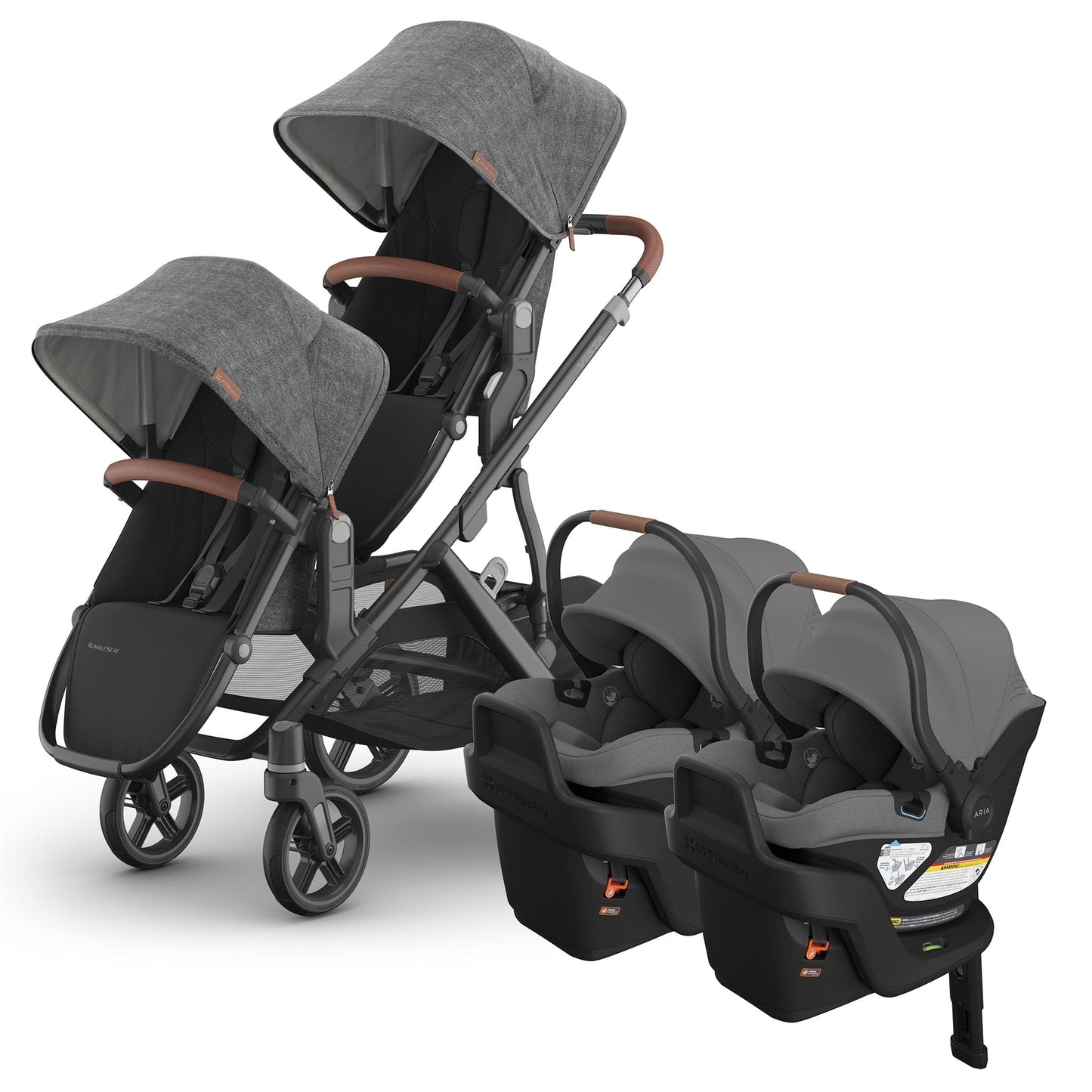 UPPAbaby Vista V3 Twin Stroller with RumbleSeat V3 + Aria V2 Travel System Bundle - Greyson / Greyson - TWIN-V3-TRVL-ARIA-V2-0303-VSO-NA-GRY