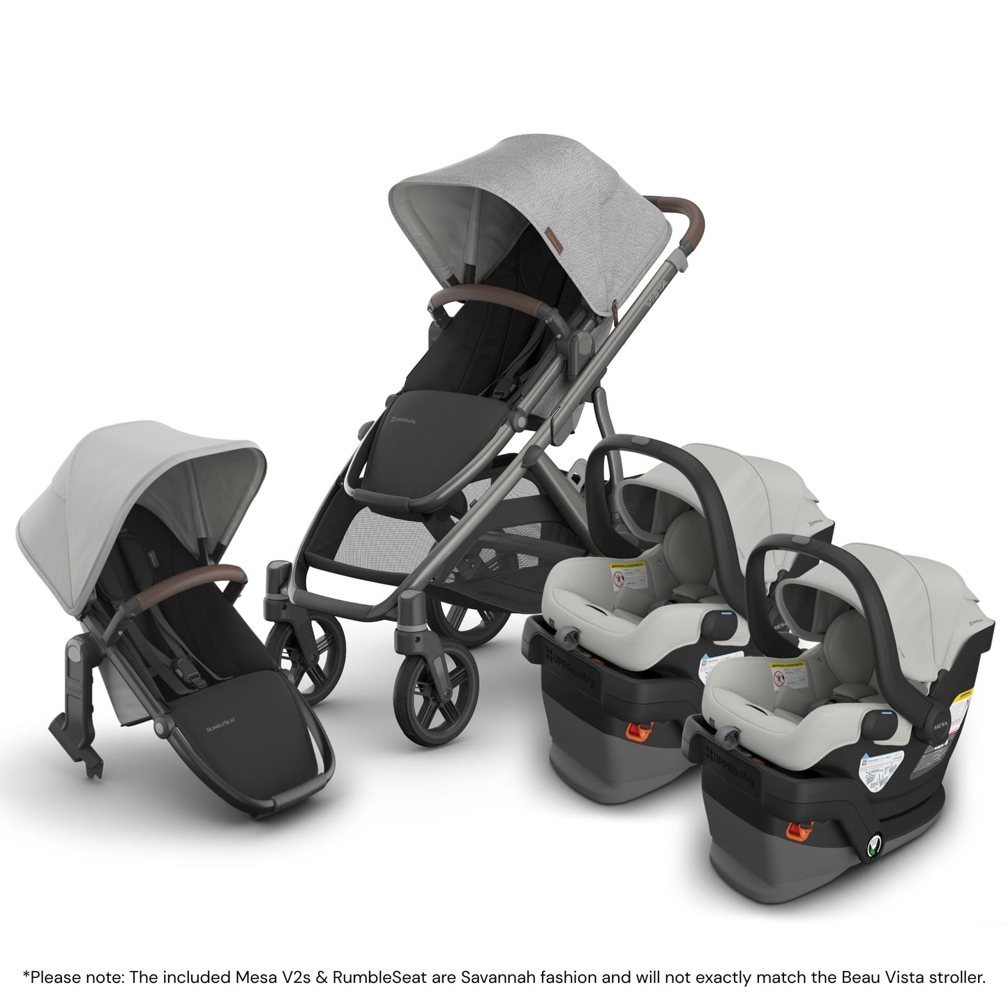UPPAbaby Vista V3 Twin Stroller with RumbleSeat V3 + Mesa V3 Travel System Bundle - Beau / Savannah