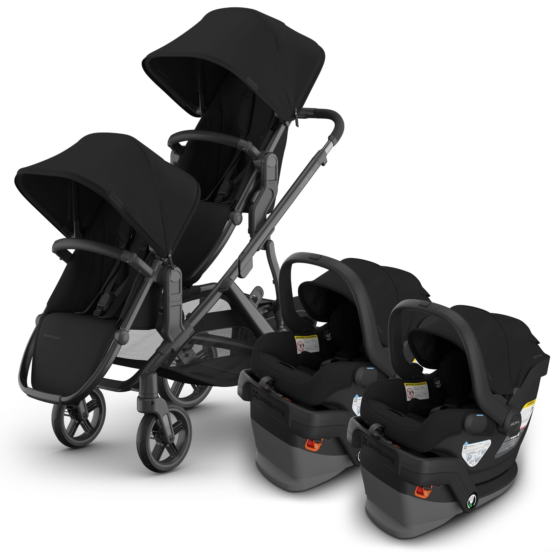 UPPAbaby Vista V3 Twin Stroller with RumbleSeat V3 + Mesa V3 Travel System Bundle