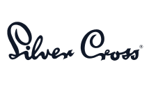 The logo for "Silver Cross" is in a stylized, cursive font in dark blue on a green background. 
