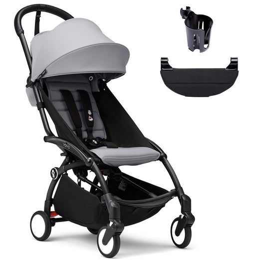 Stokke YOYO3 Ultra Compact 6+ Stroller + Essentials Bundle - Black / Stone - 653900-655101-646701