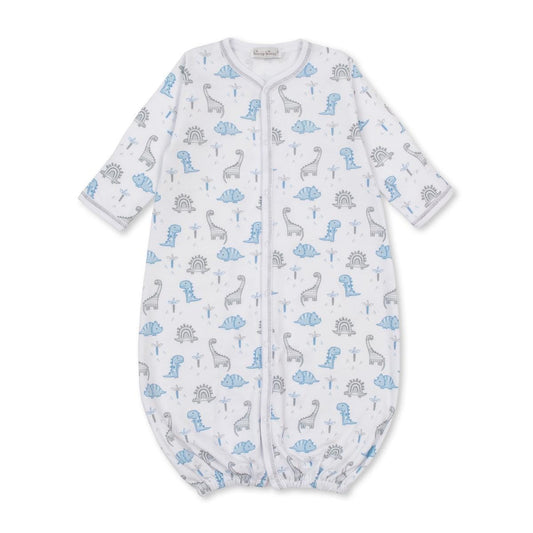 Kissy Kissy white baby gown with blue and grey dinosaur print