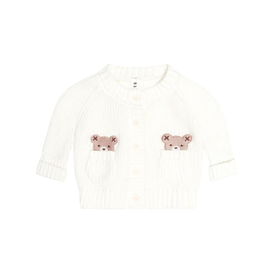 Huxbaby Peekaboo Hux Cardi – Almond Milk, 0-3M