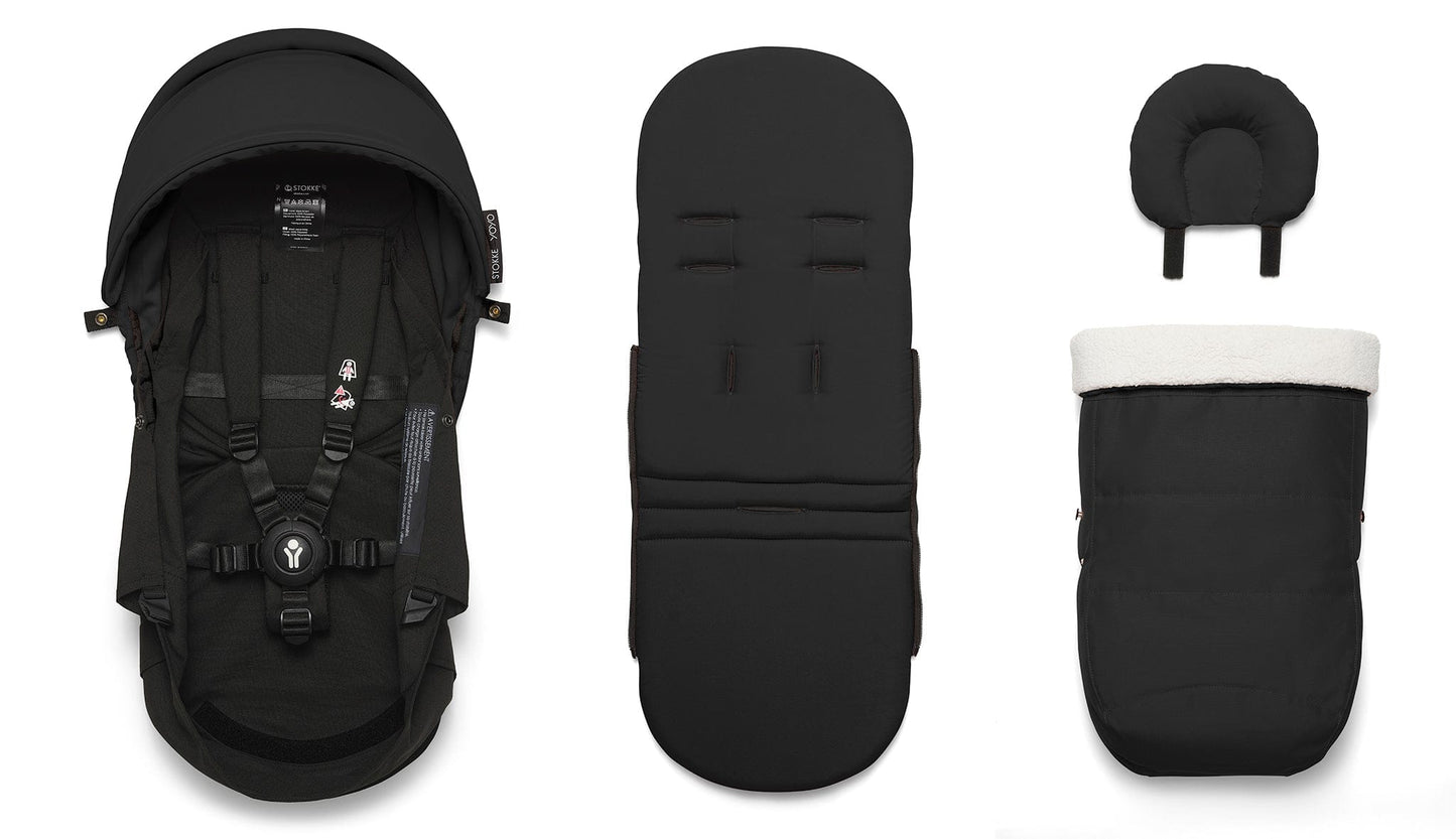 Stokke YOYO3 Ultra Compact Complete 0+/6+ Stroller Bundle - Black / Black - 653300-647903