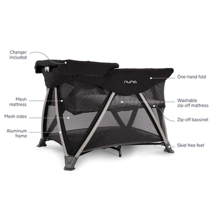 Nuna SENA Aire Playard with Zip-Off Bassinet + Changer (One Box) - Caviar