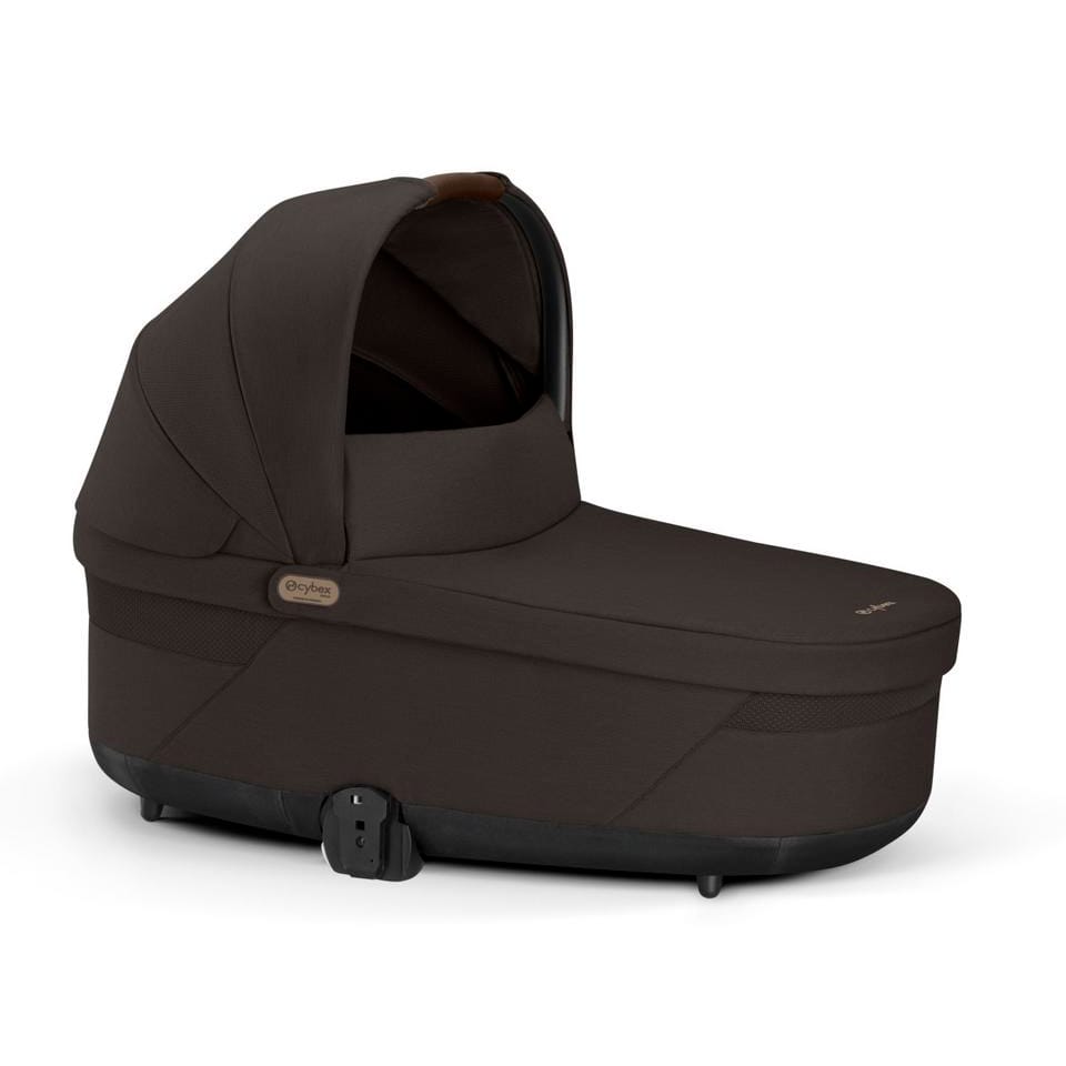 Cybex dark brown carrycot with canopy and leather handle