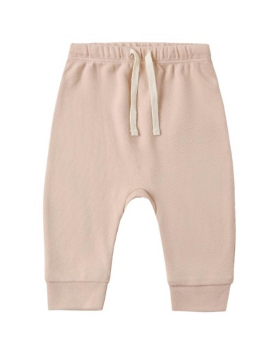 Light pink baby joggers with elastic waistband and drawstring