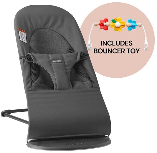 BabyBjörn Bouncer + Toy Bundle - Balance Soft (Tri-Fabric) Dark Gray / Flying Friends - 005021US-080099US