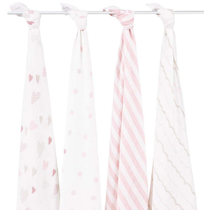 Aden + Anais Classic Swaddle Wraps, 4 Pack - Heart Breaker - 2045