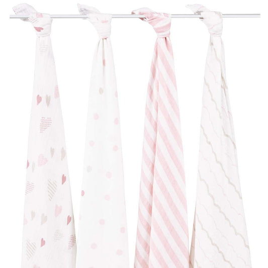 Aden + Anais Classic Swaddle Wraps, 4 Pack - Heart Breaker - 2045