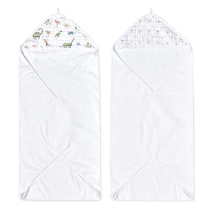 Aden + Anais Essentials Cotton Muslin Hooded Towels 2 pk - Dino Jungle - EHTC20025
