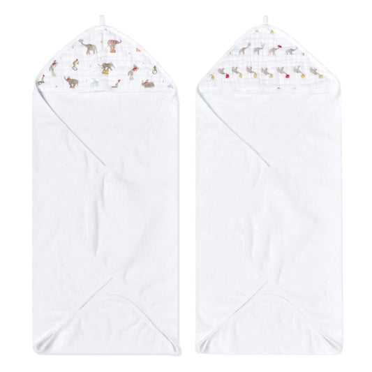 Aden + Anais Essentials Cotton Muslin Hooded Towels 2 pk - Elephant Circus - EHTC20027