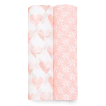 Aden + Anais Essentials Cotton Muslin Swaddle Blanket 2 pk - Piece Of My Heart - ESWC20022