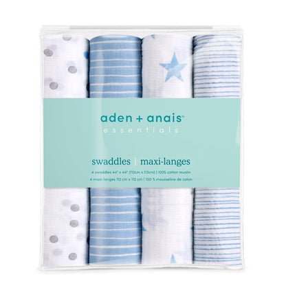 Aden + Anais Essentials Cotton Muslin Swaddle Blanket 4 pk - Dapper - S3101