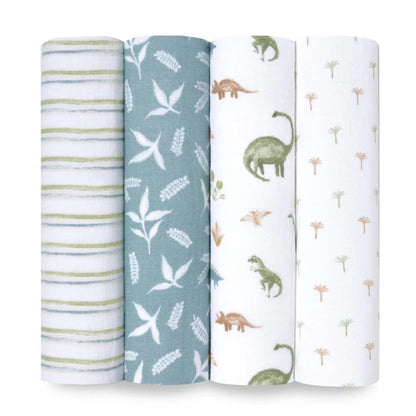 Aden + Anais Essentials Cotton Muslin Swaddle Blanket 4 pk - Dino Jungle - ESWC40030