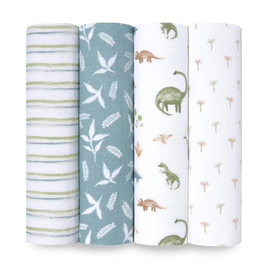 Aden + Anais Essentials Cotton Muslin Swaddle Blanket 4 pk - Dino Jungle - ESWC40030