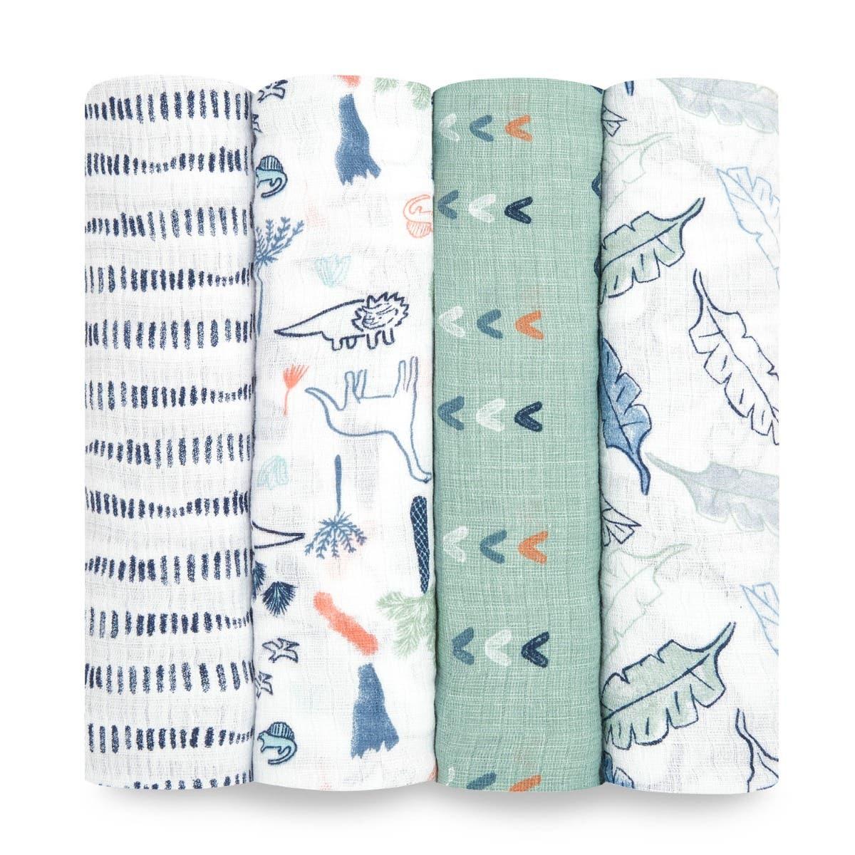Aden + Anais Essentials Cotton Muslin Swaddle Blanket 4 pk - Dinotime - ESWC40002