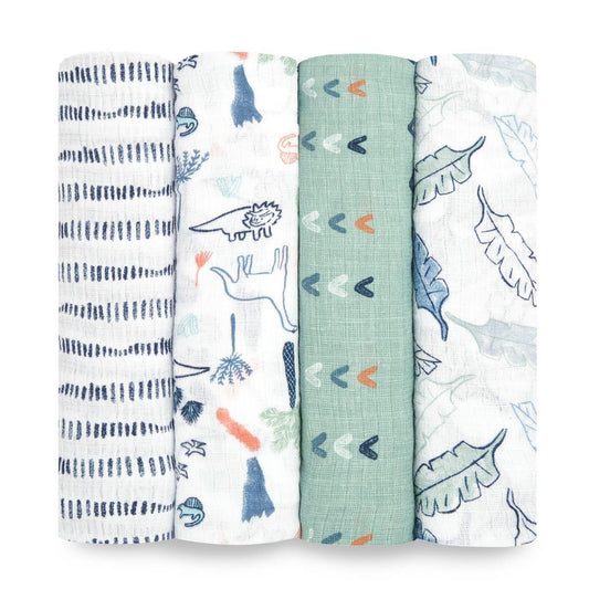 Aden + Anais Essentials Cotton Muslin Swaddle Blanket 4 pk - Dinotime - ESWC40002