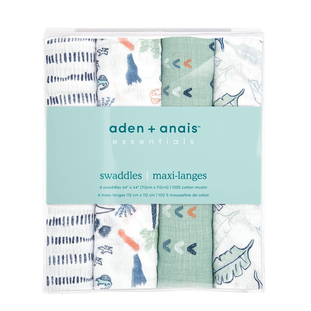 Aden + Anais Essentials Cotton Muslin Swaddle Blanket 4 pk - Dinotime - ESWC40002