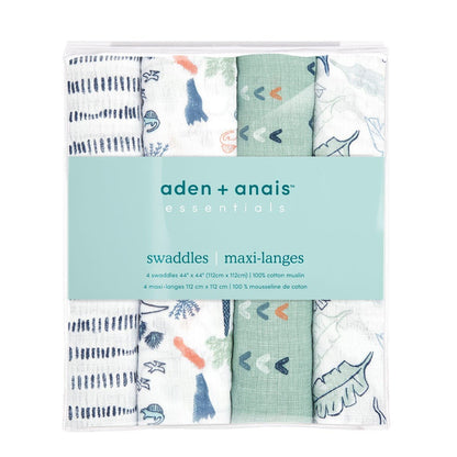 Aden + Anais Essentials Cotton Muslin Swaddle Blanket 4 pk - Dinotime - ESWC40002