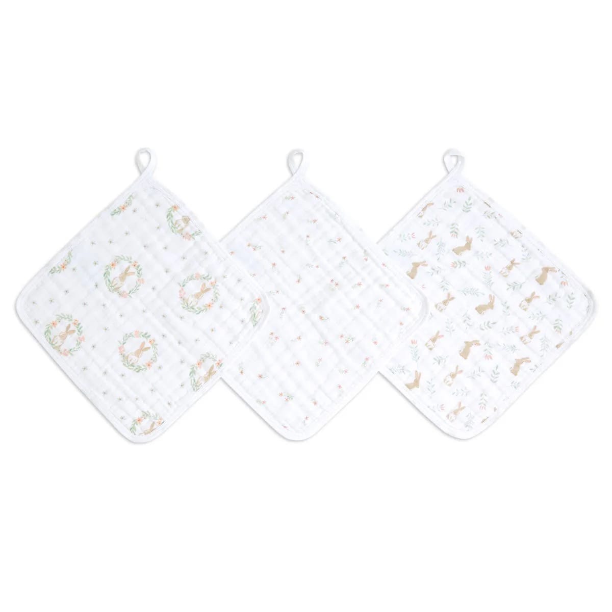Aden + Anais Essentials Cotton Muslin Washcloths 3 pk - Blushing Bunnies - EWCC30013