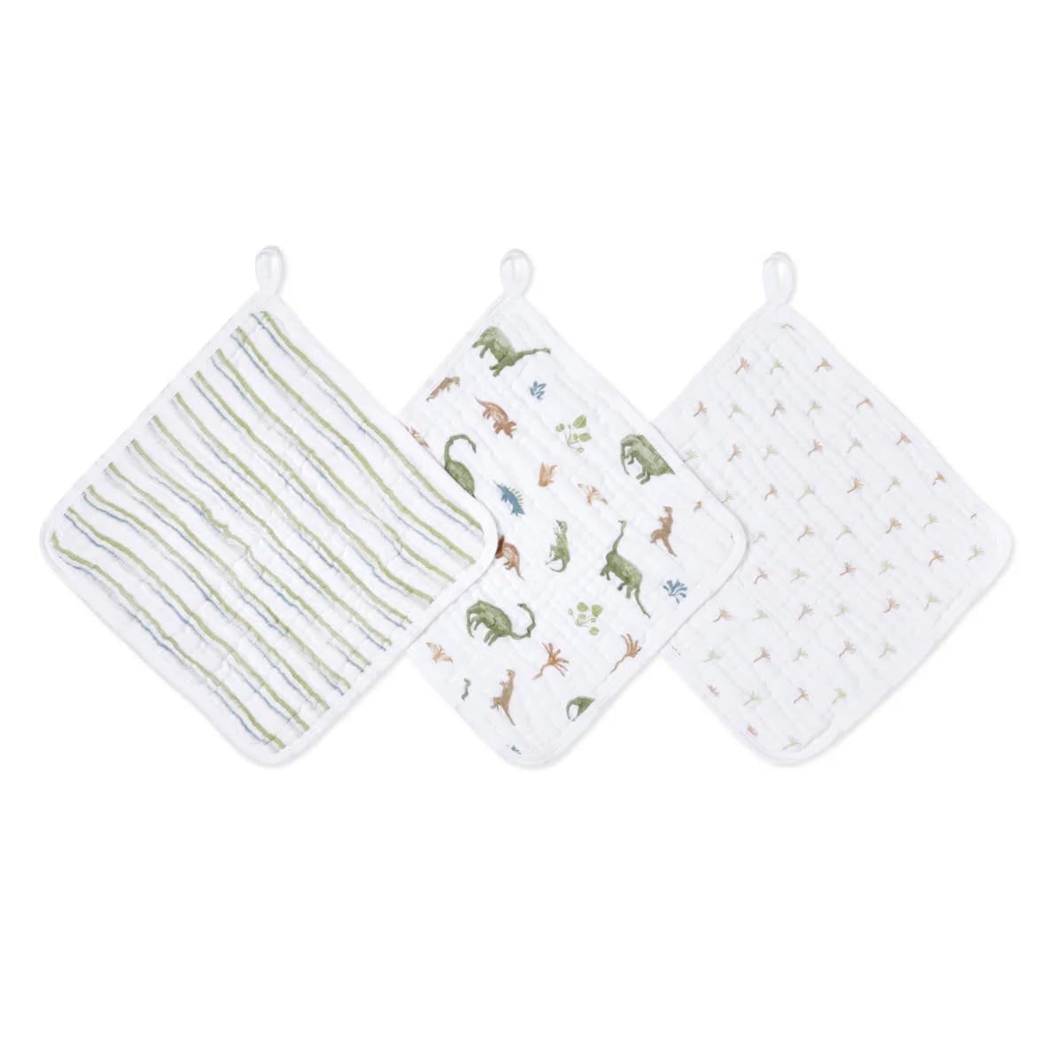 Aden + Anais Essentials Cotton Muslin Washcloths 3 pk - Dino Jungle - EWCC30015