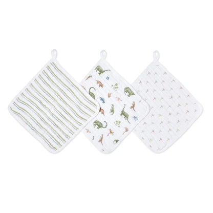 Aden + Anais Essentials Cotton Muslin Washcloths 3 pk - Dino Jungle - EWCC30015