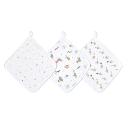 Aden + Anais Essentials Cotton Muslin Washcloths 3 pk - Elephant Circus - EWCC30017