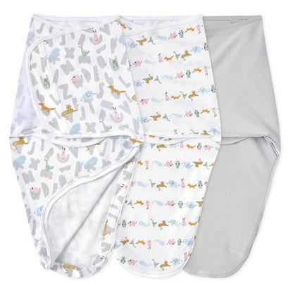 Aden + Anais Essentials Easy Swaddle Wrap Quick Change 3 pk - Alphabet Animals (0-3 months) - EWSK30020