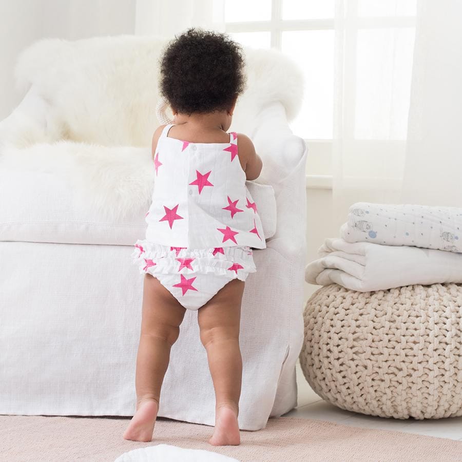 Aden + Anais Ruffle Bloomer - Shocking Pink Star (9-12 Months) - 2853