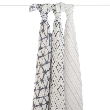 Aden + Anais Silky Soft Swaddles, 3 Pack - Pebble Shibori - 9215