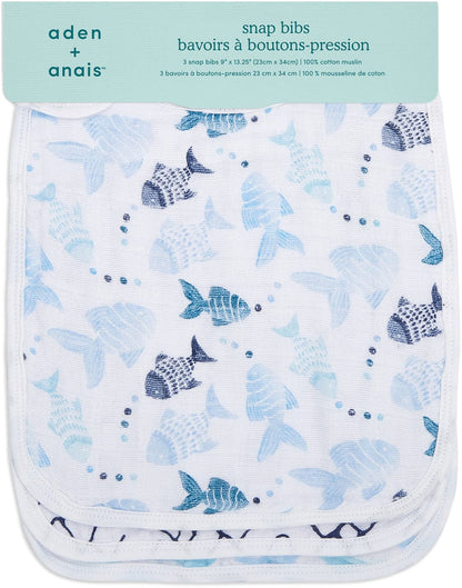 Aden + Anais Snap Bibs, 3 Pack - Gone Fishing - ASNC30002