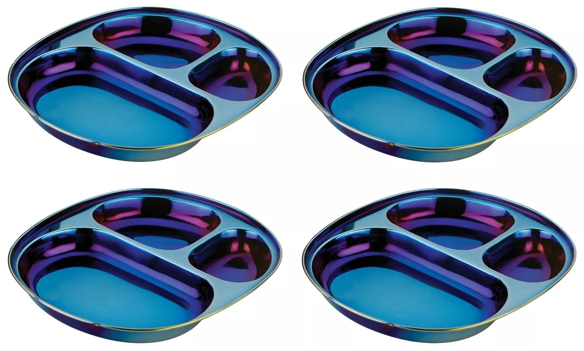 Ahimsa Stainless Steel Balanced Bites Plates (Set of 4) - Iridescent Blue - SPLA-108-BLU