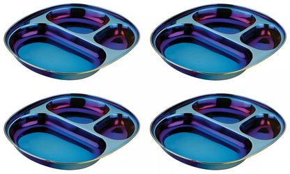 Ahimsa Stainless Steel Balanced Bites Plates (Set of 4) - Iridescent Blue - SPLA-108-BLU