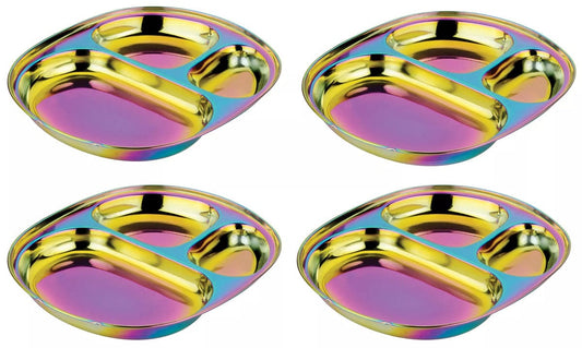 Ahimsa Stainless Steel Balanced Bites Plates (Set of 4) - Rainbow - SPLA-108-RNB