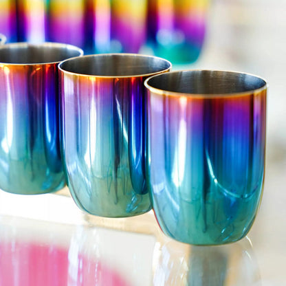 Ahimsa Stainless Steel Conscious Cups (Set of 4) - Iridescent Blue - SCUP-108-BLU
