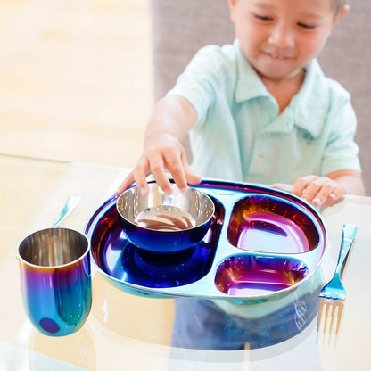 Ahimsa Stainless Steel Mindful Mealtime Set - Iridescent Blue - CHI-108-BLU