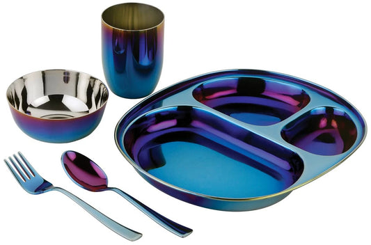 Ahimsa Stainless Steel Mindful Mealtime Set - Iridescent Blue - CHI-108-BLU