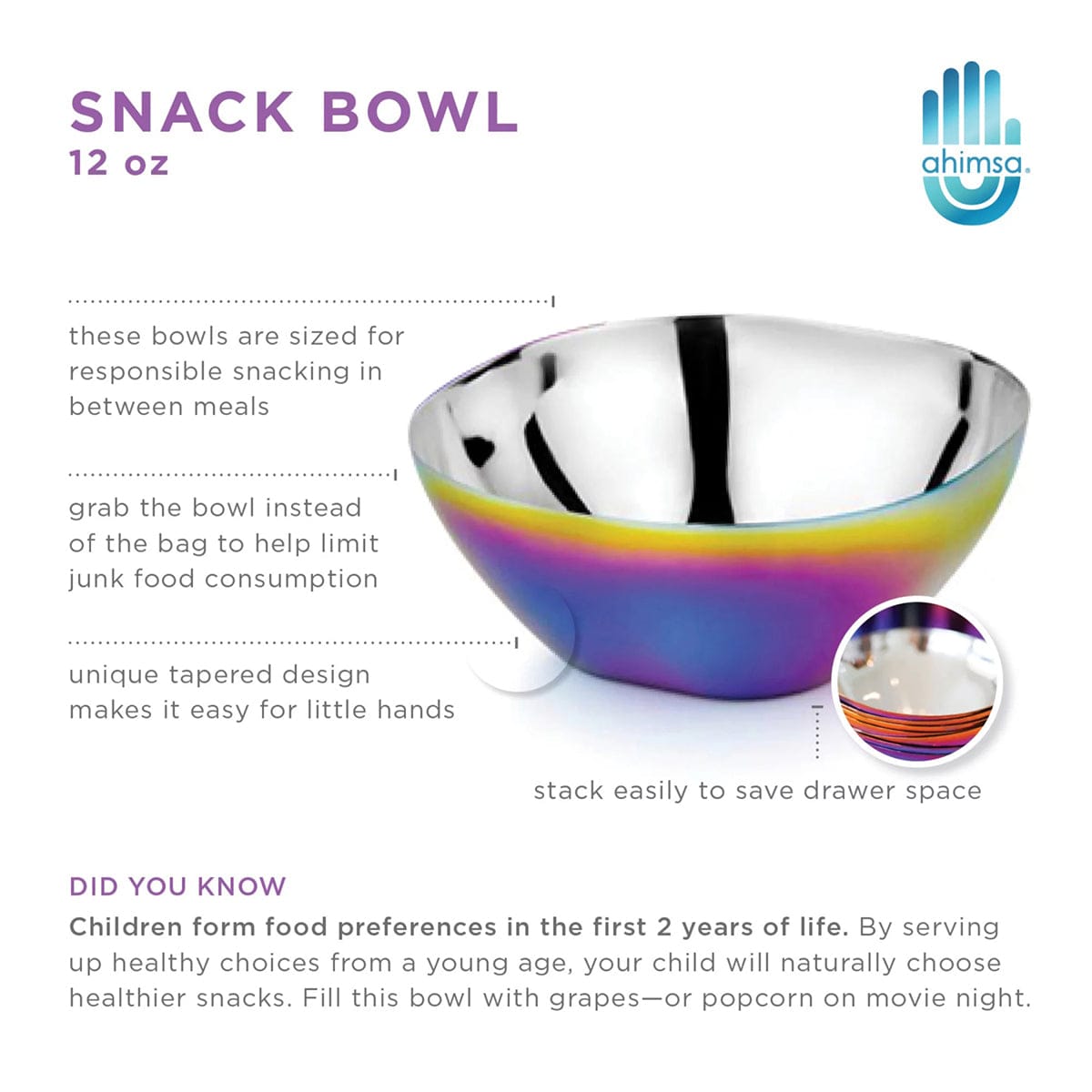 Ahimsa Stainless Steel Smart Snacking Bowls (Set of 4) - Rainbow - SBWL-108-RNB