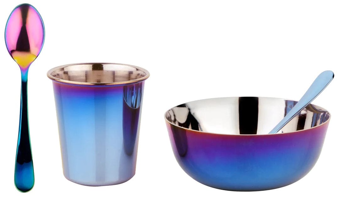 Ahimsa Stainless Steel Starting Solids Infant Set - Iridescent Blue - INF-108-BLU