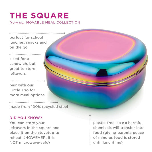 Ahimsa The Square Stainless Steel Food Container - Iridescent Blue - SQ30-300-BLU