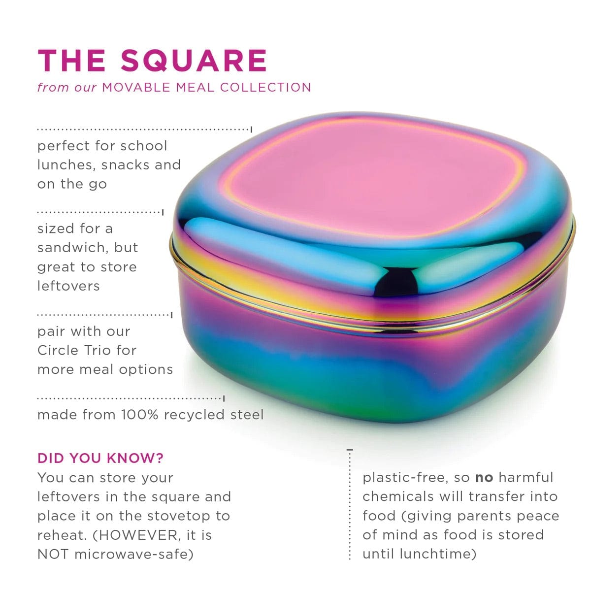 Ahimsa The Square Stainless Steel Food Container - Rainbow - SQ30-300-RNB