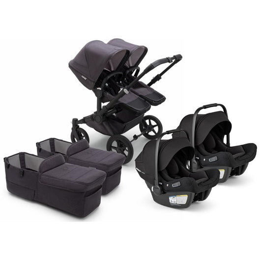Bugaboo Donkey 5 + Turtle Air Shield Mineral Twin Travel System Bundle - Black / Washed Black / Black - D5-TWIN-TS-100000050-TAS-B