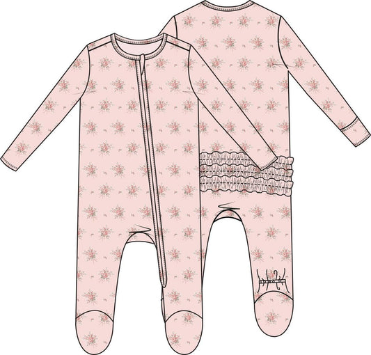 Angel Dear 2 Way Ruffle Back Zipper Footie - Spring Bouquets, Newborn