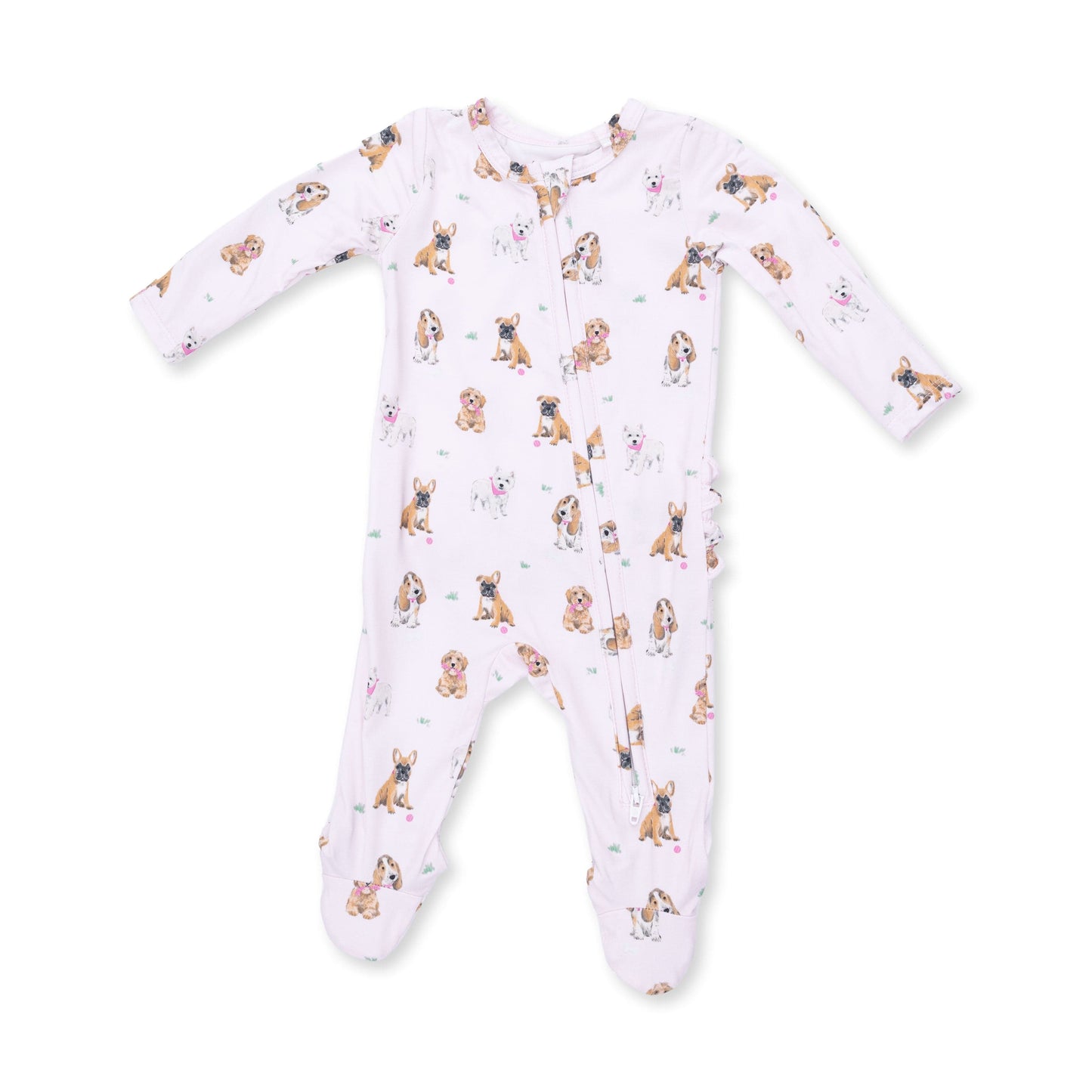Angel Dear Bestie Dogs Pink 2 Way Ruffle Back Zipper Footie, 0-3M