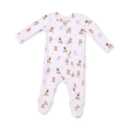 Angel Dear Bestie Dogs Pink 2 Way Ruffle Back Zipper Footie, NB