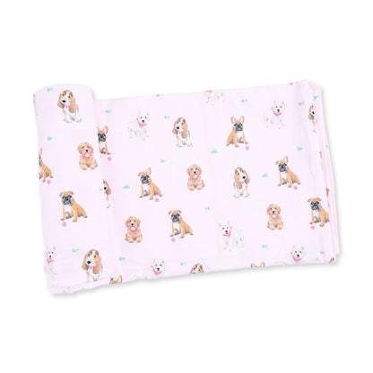 Angel Dear Bestie Dogs Pink Swaddle Blanket