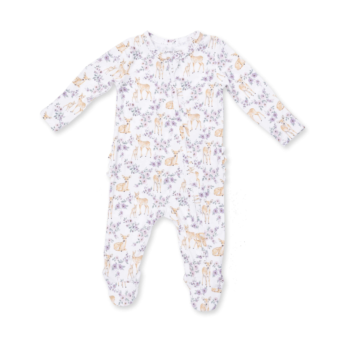 Angel Dear Floral Deer 2 Way Ruffle Back Zipper Footie, 0-3M