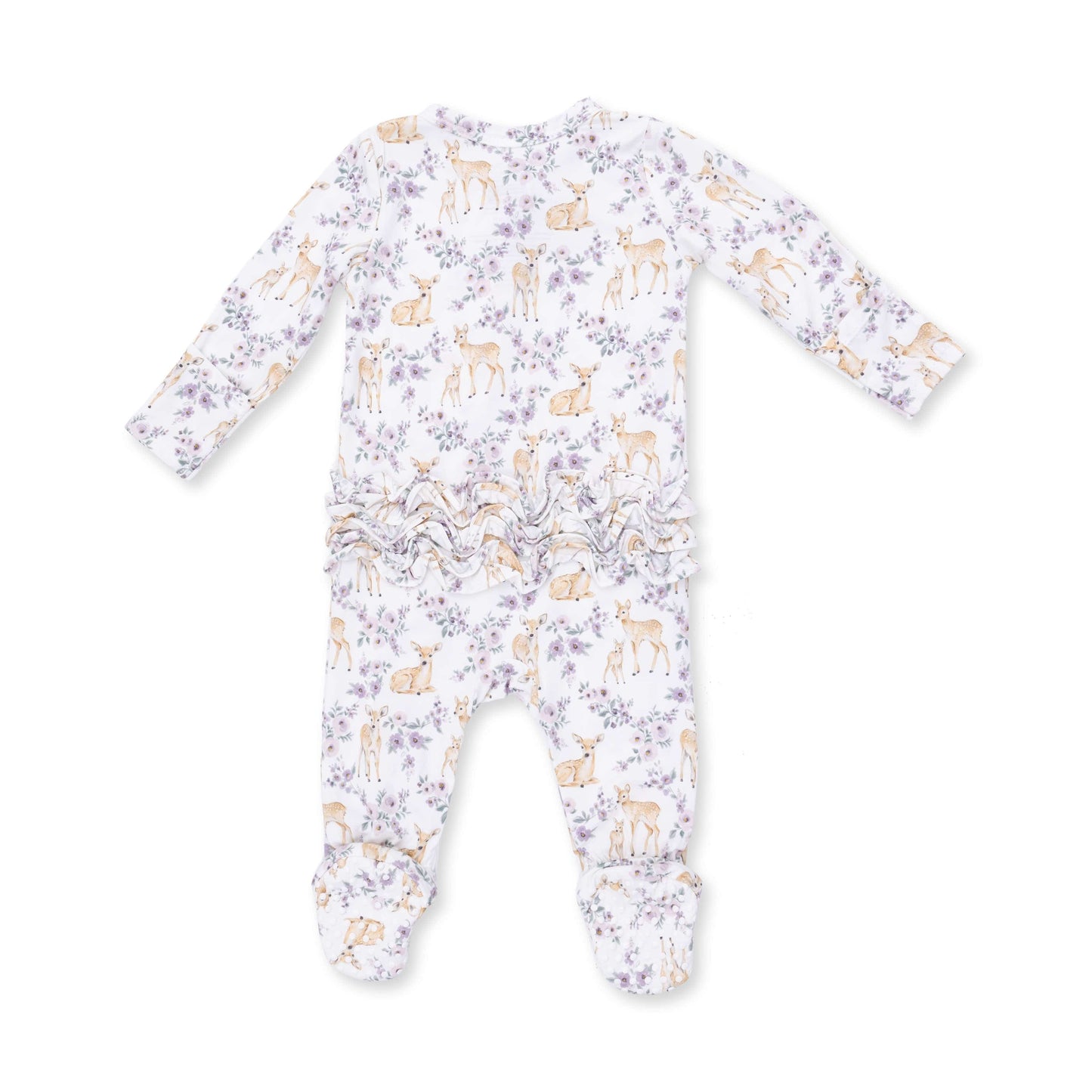 Angel Dear Floral Deer 2 Way Ruffle Back Zipper Footie, 0-3M