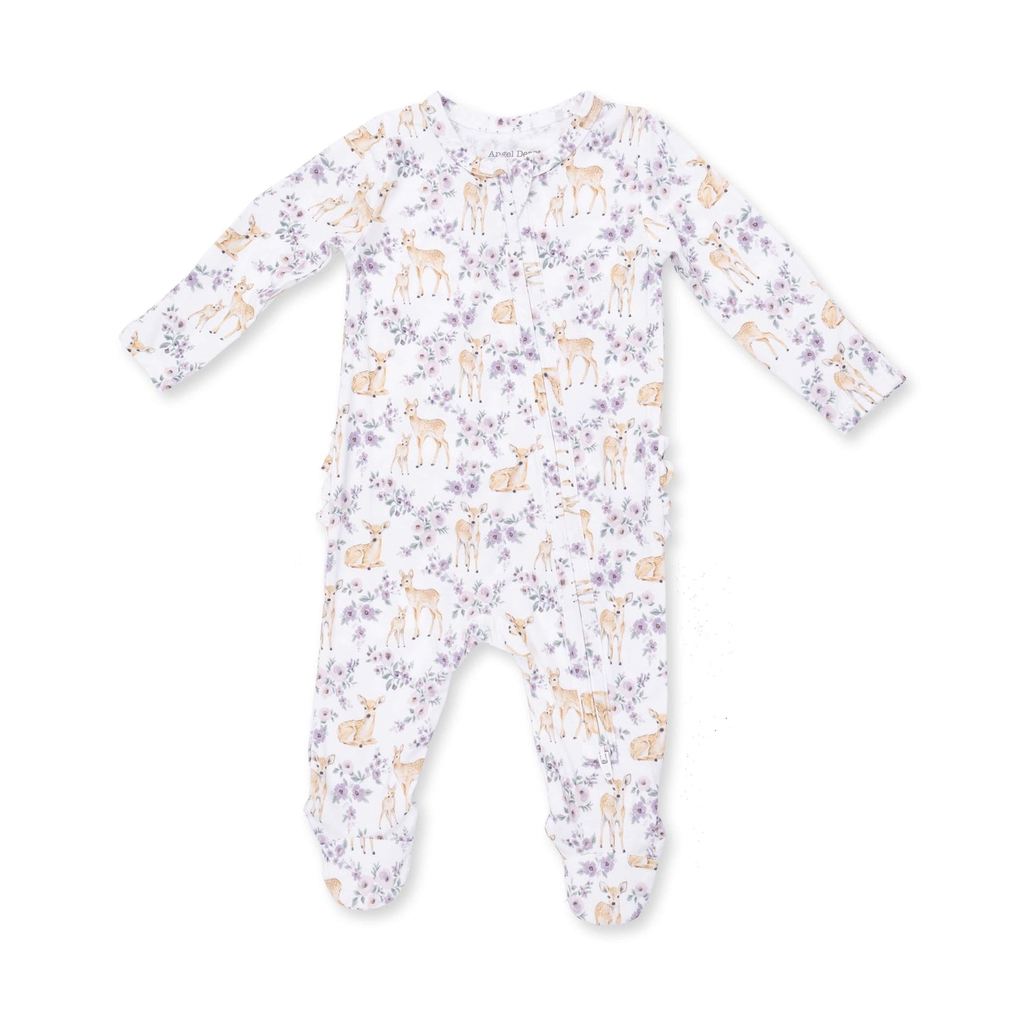 Angel Dear Floral Deer 2 Way Ruffle Back Zipper Footie, 3-6M
